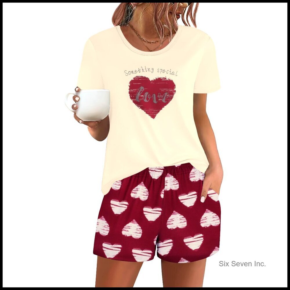 Short Sleeve Pajama Set Comfy Soft Lounge Wear with Pockets Two Piece